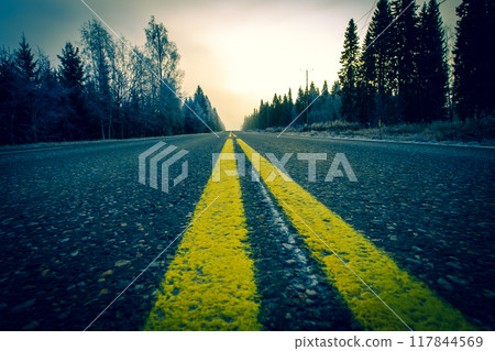 Autumn road view from Sotkamo, Finland. 117844569