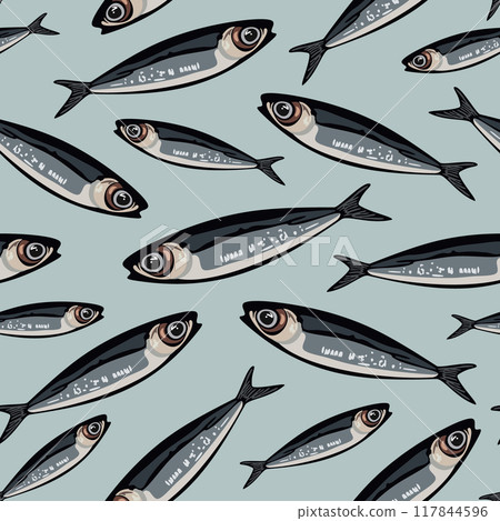Vector seamless pattern with sardines on light blue background Vector seamless pattern with sardines on light blue background 117844596