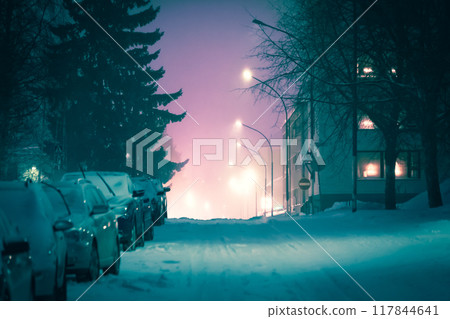 Winter road view from Kajaani, Finland. Winter road view from Kajaani, Finland. 117844641