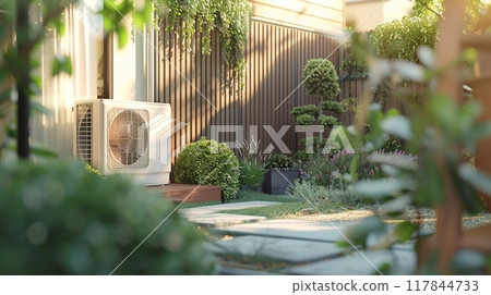 Air Conditioning Unit in a Modern Garden Air Conditioning Unit in a Modern Garden 117844733