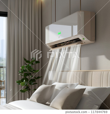 Modern Air Conditioner in a Luxurious Bedroom Modern Air Conditioner in a Luxurious Bedroom 117844769