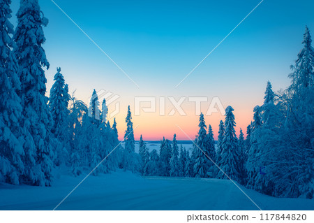Winter road view from Kajaani, Finland. Winter road view from Kajaani, Finland. 117844820