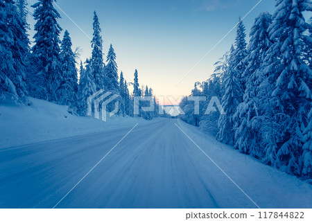 Winter road view from Kajaani, Finland. 117844822
