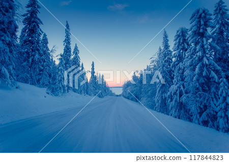 Winter road view from Kajaani, Finland. 117844823