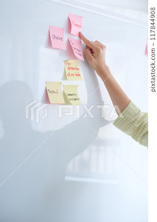 A young woman visualizing issues in the office 117844908