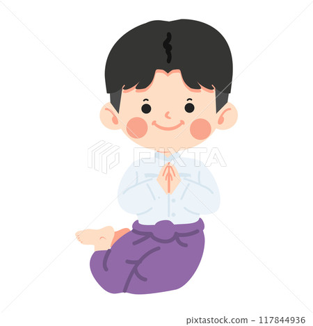 Kid boy in Thai traditional costume greeting 117844936