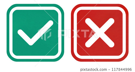 Set of framed green check and red cross button icons Set of framed green check and red cross button icons 117844996