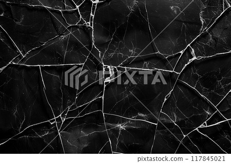Cracked black old paper texture with scratches. Dark design element background. Cardboard crashed sheet and weathered cracks. Grunge backdrop. Generative AI 117845021