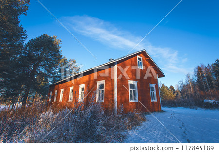 Cold winter day and old house. Sotkamo, Finland. Cold winter day and old house. Sotkamo, Finland. 117845189