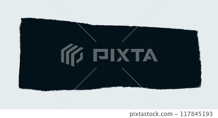 Rough edged rectangle frame in black. Grunge torn paper style vector. Ripped border silhouette on light background for stickers, banners 117845193