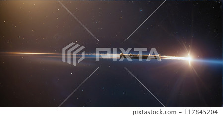 Metallic space debris from defective satellites or due to orbital collisions and small parts from space flights fly very quickly in Earth orbit 117845204