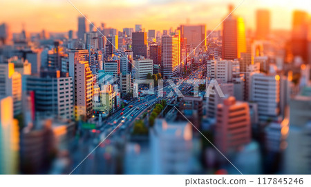 Skyscraper street at dusk 117845246