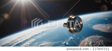 Metallic space debris from defective satellites or due to orbital collisions and small parts from space flights fly very quickly in Earth orbit 117845352