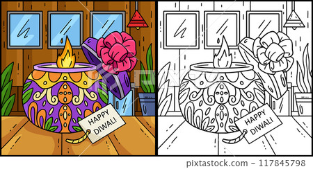 Diwali Candle Present Coloring PageIllustration Diwali Candle Present Coloring PageIllustration 117845798