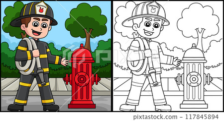 Firefighter Carrying a Fire Hose Illustration 117845894