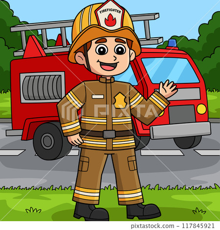 Male Firefighter Colored Cartoon Illustration 117845921
