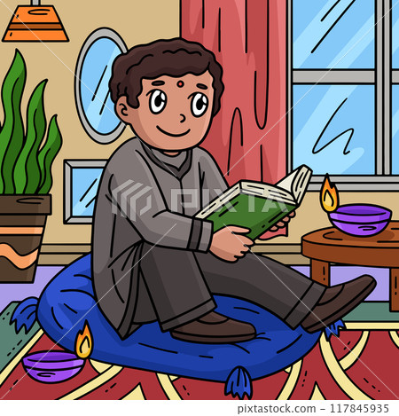 Diwali Boy Reading a Story Colored Cartoon Diwali Boy Reading a Story Colored Cartoon 117845935