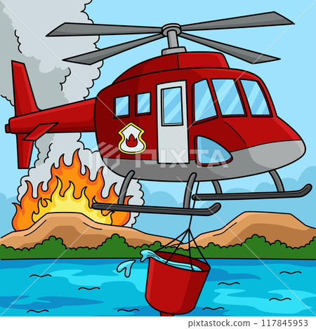 Firefighting Helicopter Vehicle Colored Cartoon Firefighting Helicopter Vehicle Colored Cartoon 117845953