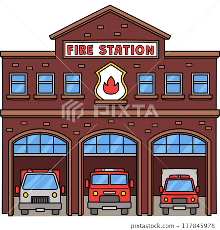 Fire Station Cartoon Colored Clipart Illustration Fire Station Cartoon Colored Clipart Illustration 117845978