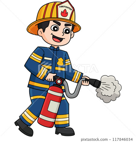 Firefighter Holding a Fire Extinguisher Clipart Firefighter Holding a Fire Extinguisher Clipart 117846034