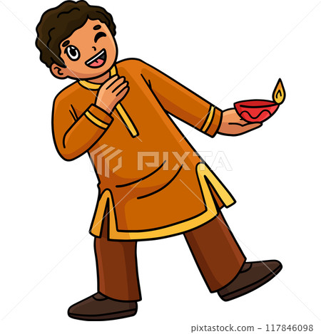 Diwali Boy Dancing Cartoon Colored Clipart  117846098