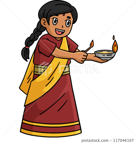 Diwali Child Lighting Candle Cartoon Clipart Diwali Child Lighting Candle Cartoon Clipart 117846107