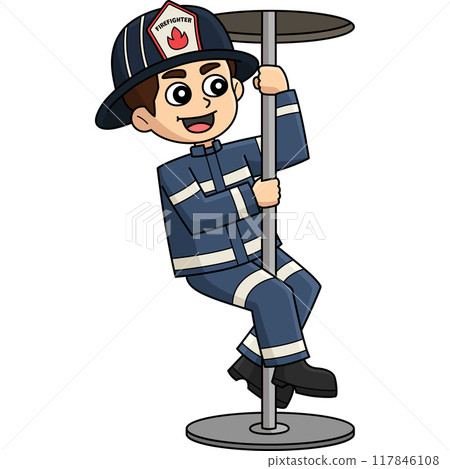 Firefighter the Sliding Down Pole Cartoon Clipart 117846108