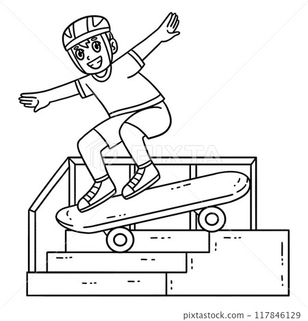 Skateboard Child Jumping Down Stairs Isolated  117846129