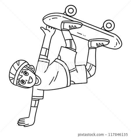Skateboard Boy Doing Hand Plant Isolated Coloring Skateboard Boy Doing Hand Plant Isolated Coloring 117846135