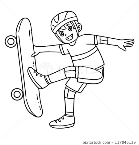 Skateboard Boy Doing Foot Plant Isolated Coloring Skateboard Boy Doing Foot Plant Isolated Coloring 117846139