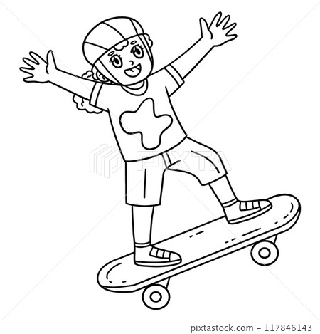 Skateboard Girl Performing Ollie Isolated Coloring Skateboard Girl Performing Ollie Isolated Coloring 117846143