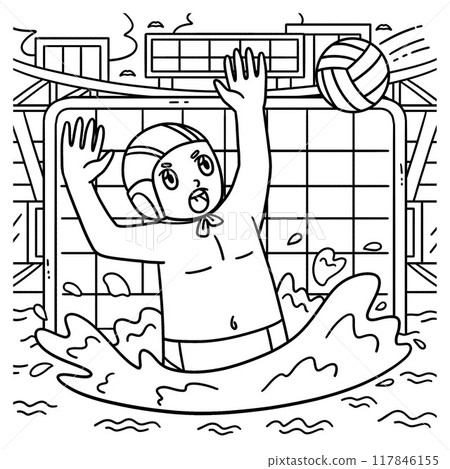 Water Polo Goalie Reaching Out the Ball Coloring 117846155