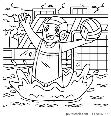 Water Polo Female Player Raising Arms Coloring  117846156