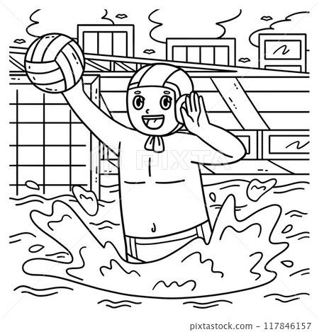 Water Polo Player Calling Out to Teammate Coloring 117846157