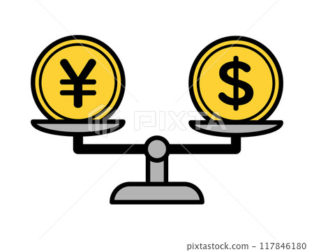 日圓和美元的兌換圖像插圖 117846180