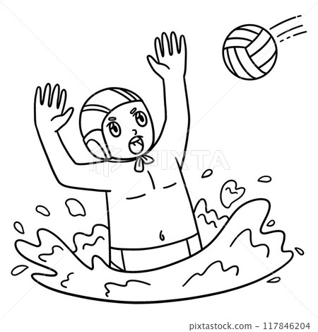 Water Polo Goalie Reaching Out the Ball Isolated  117846204
