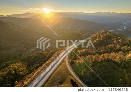 USA highway transportation infrastructure in North Carolina Appalachian mountains. American freeway road with fast driving cars 117846228
