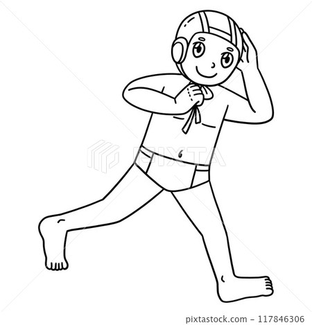 Water Polo Player Securing Cap Isolated Coloring 117846306