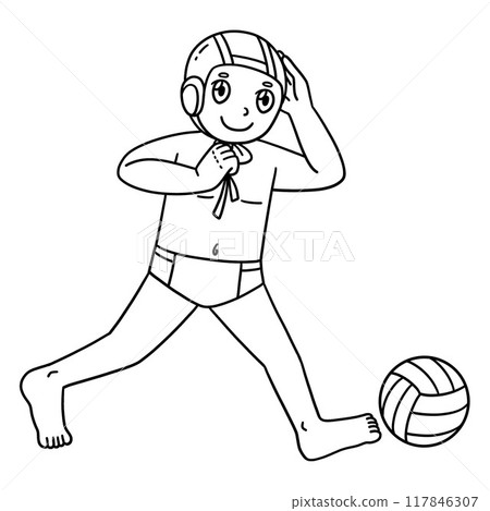 Water Polo Player Securing Cap with Ball Isolated  117846307