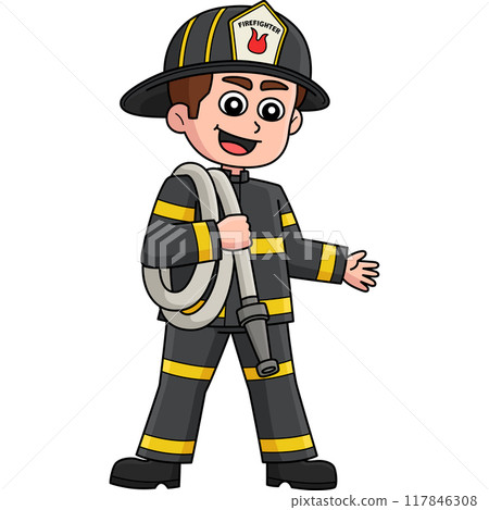Firefighter Carrying a Fire Hose Cartoon Clipart Firefighter Carrying a Fire Hose Cartoon Clipart 117846308