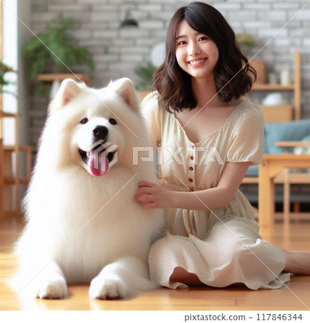 Woman taking care of a dog Woman taking care of a dog 117846344