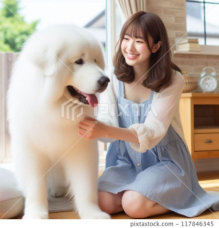 A woman who plays with a dog 117846345