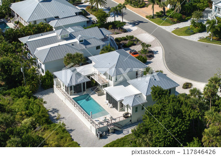 Rich neighborhood with expensive residential homes in Boca Grande, Florida. Wealthy suburban area 117846426