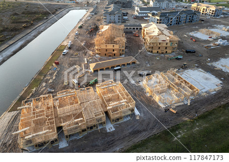 Apartment condos under construction. Development of residential housing in North Port, Florida. Real estate market in the USA 117847173