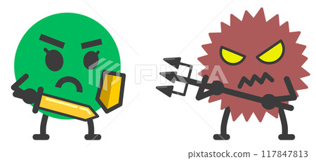 Illustration of a battle between good bacteria and bad bacteria 117847813