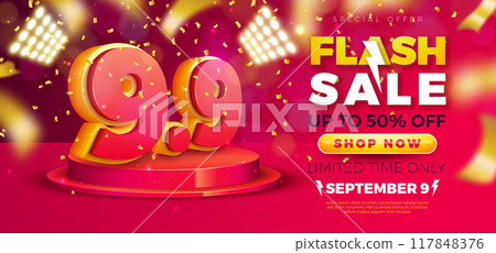 9 September Shopping Day Flash Sale Design with 3d 9.9 Number and Stage Podium on Red Background. Vector Special Offer 50 Percent Off Campaign Discount Illustration for Coupon, Voucher, Banner, Flyer 9 September Shopping Day Flash Sale Design with 3d 9.9 Number and Stage Podium on Red Background. Vector Special Offer 50 Percent Off Campaign Discount Illustration for Coupon, Voucher, Banner, Flyer 117848376