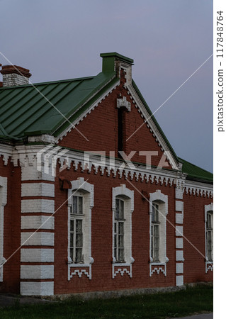 The old museum slavic building in the city of Baranovichi. Evening, old building The old museum slavic building in the city of Baranovichi. Evening, old building 117848764