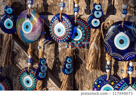 Eye beads or nazar, amulets against the evil eye 117849073