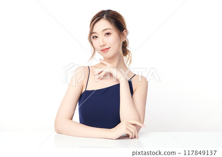 Beautiful young asian woman with clean fresh skin on white background, Face care, Facial treatment, Cosmetology, beauty and spa, Asian women portrait. 117849137