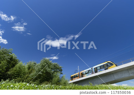 Blue sky and light rail Blue sky and light rail 117850036